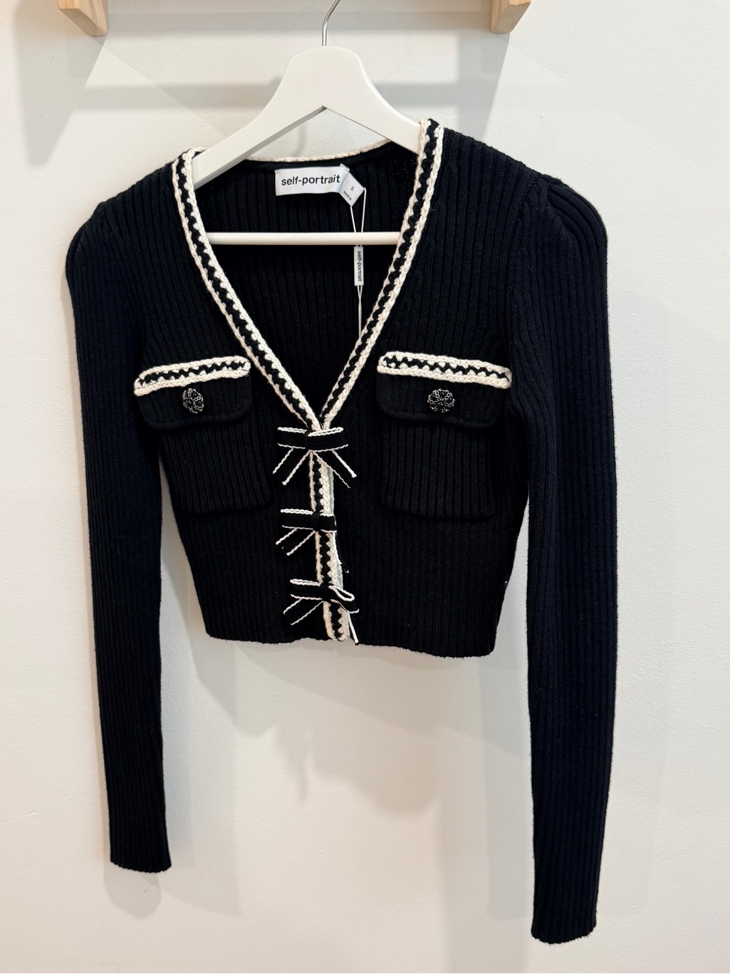 Self-Portrait Black Melange Knit Cardigan
